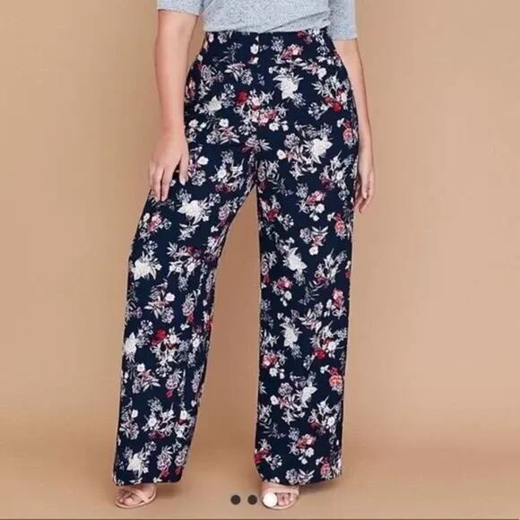 Lane Bryant "The Allie" Navy Floral Wide Leg Four Pocket Pants Size 28 - Picture 1 of 10